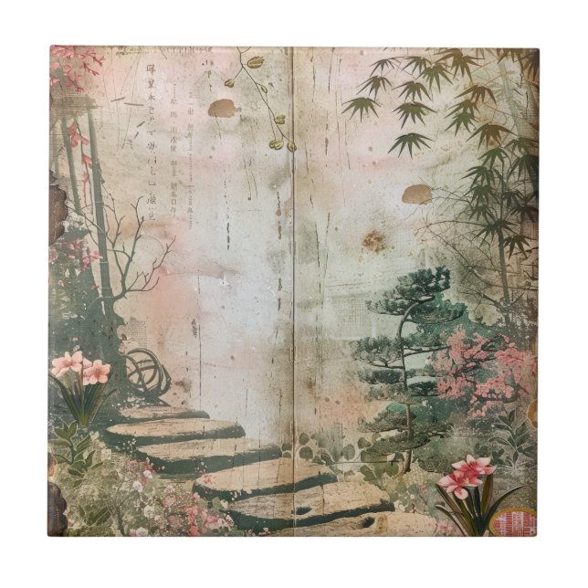 Cherry Blossom Garden Scene (9) Ceramic Tile (Front)