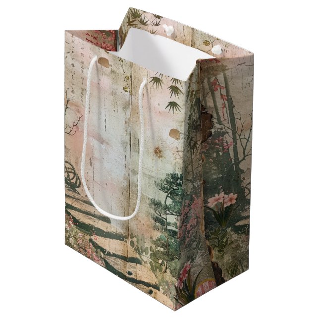 Cherry Blossom Garden Scene (9) Medium Gift Bag (Front Angled)
