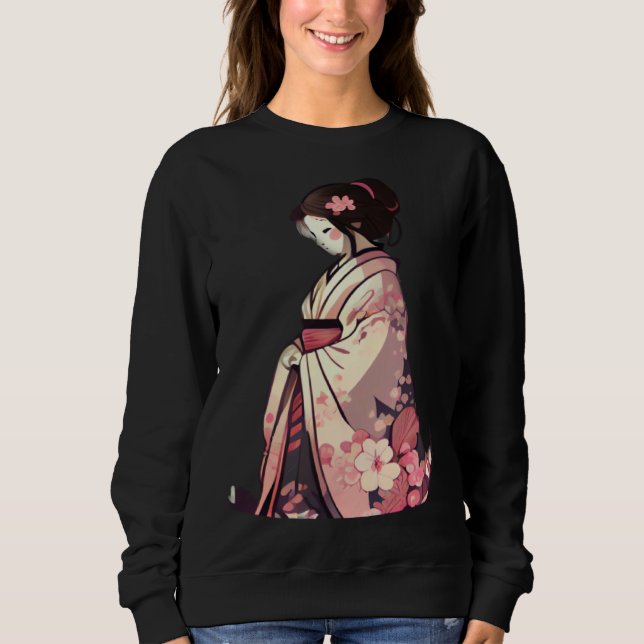 Cherry blossom geisha japanese woman flowers sweatshirt (Front)