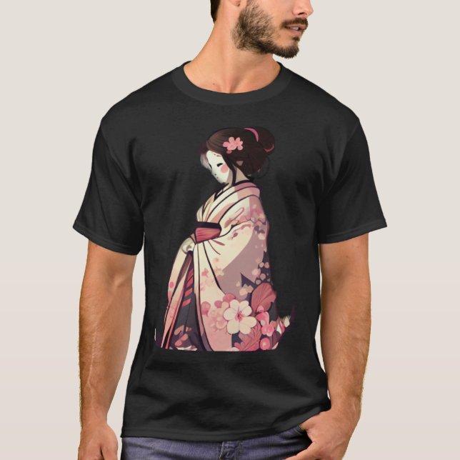 Cherry blossom geisha japanese woman flowers T-Shirt (Front)