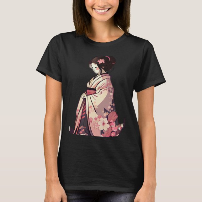 Cherry blossom geisha japanese woman flowers T-Shirt (Front)