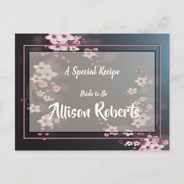 Cherry Blossom Geometric   Bridal Shower Recipe Postcard (Front)