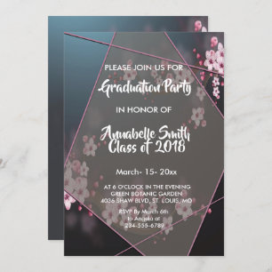 Cherry Blossom Geometric Floral Graduation Invitation