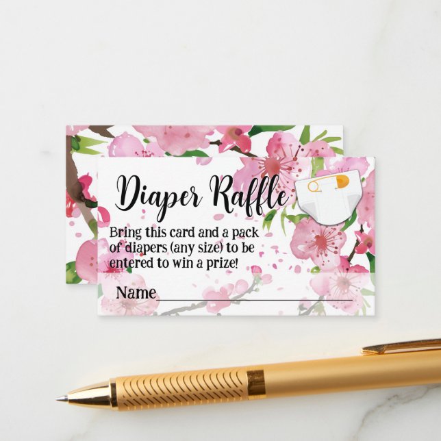Cherry Blossom Girl Baby Shower Diaper Raffle Enclosure Card (Front/Back In Situ)