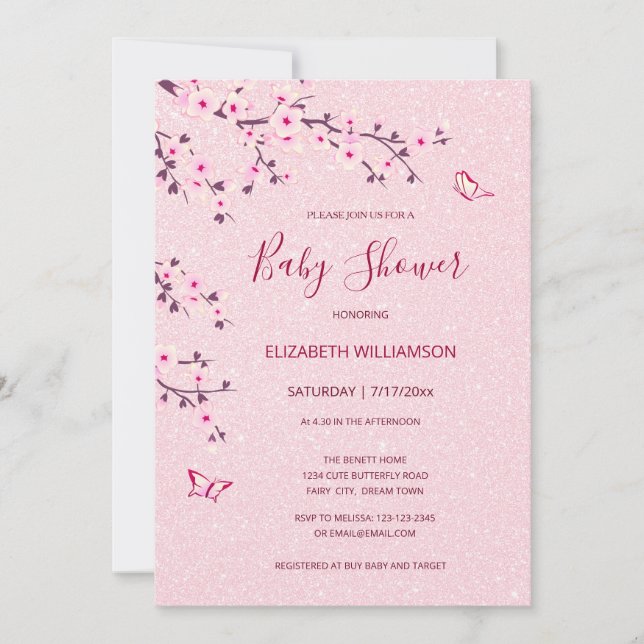 Cherry Blossom Girl Baby Shower  Invitation (Front)