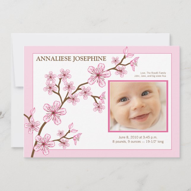 Cherry Blossom Girl Birth Announcement : baby pink (Front)