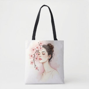 Cherry Blossom Girl – Watercolor Flora Tote Bag