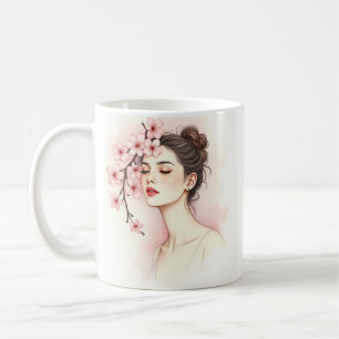 Cherry Blossom Girl – Watercolor Floral Coffee Mug