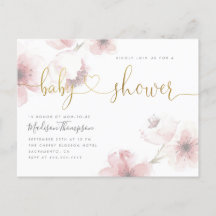 Cherry Blossom Gold Script Floral Baby Shower