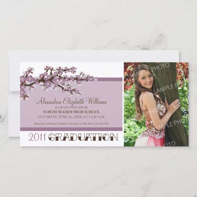 Cherry Blossom Graduation Announcement (purple) (Front)