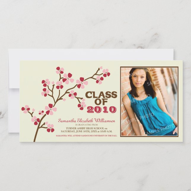 Cherry Blossom Graduation Announcement (red) (Front)