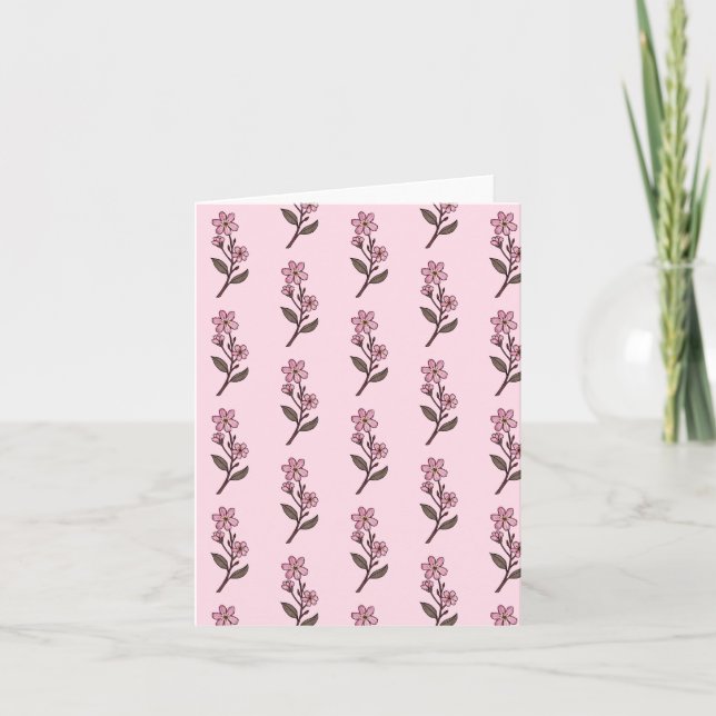 Cherry Blossom Greetings Card - Pink Pattern (Front)