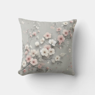 Cherry Blossom Grey Pink Japanese Floral Cushion