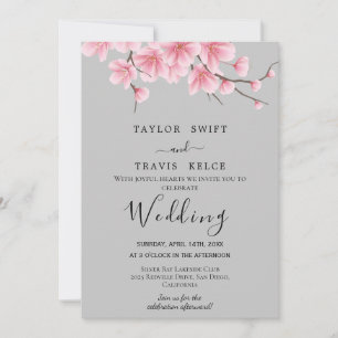 Cherry Blossom Grey Wedding Invitation