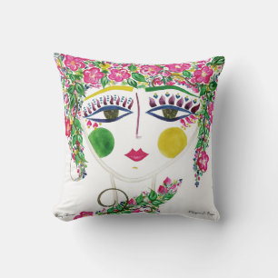 Cherry Blossom - Gypsy Garden Girl Cotton Pillow