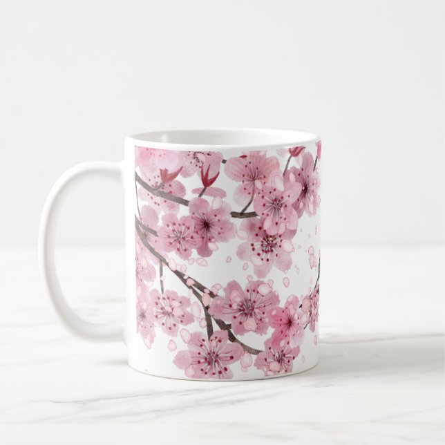 Cherry Blossom Hand Illustrated Print Coffee Mug (Left)