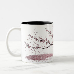 Cherry Blossom Harmony – Elegant Two-Tone Coffee Mug