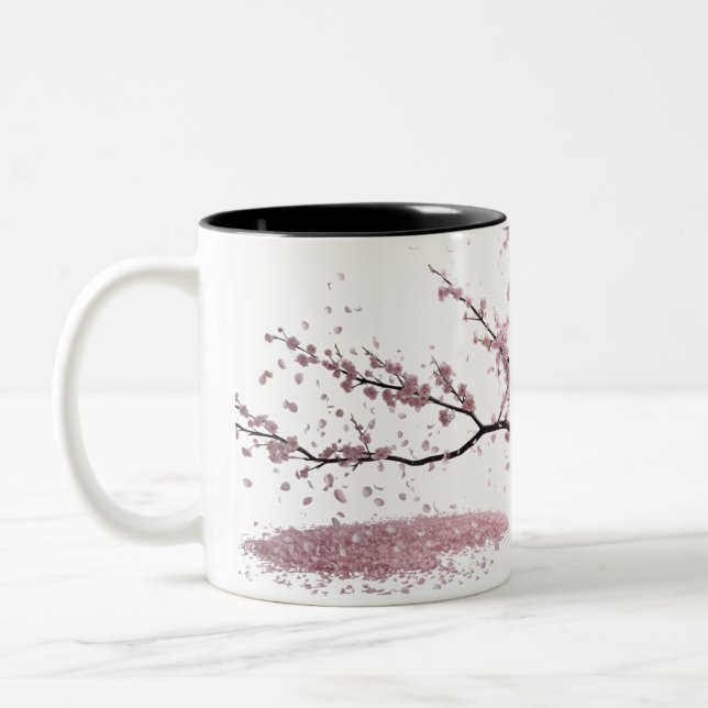 Cherry Blossom Harmony – Elegant Two-Tone Coffee Mug (Left)