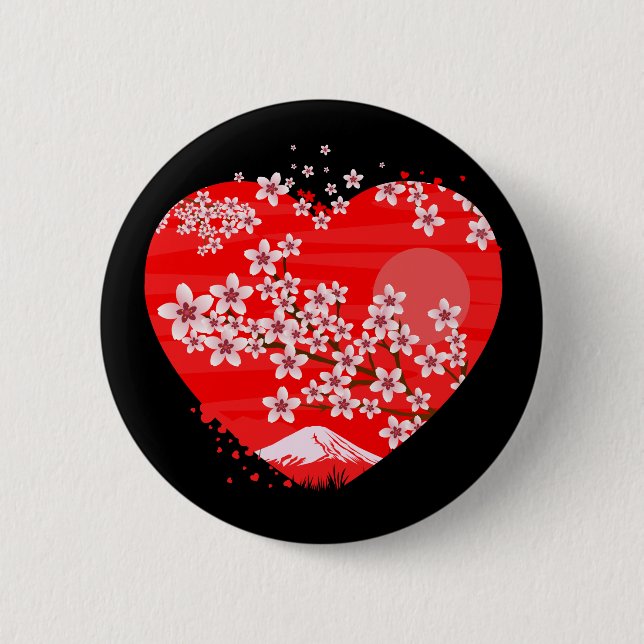 Cherry Blossom Heart 6 Cm Round Badge (Front)