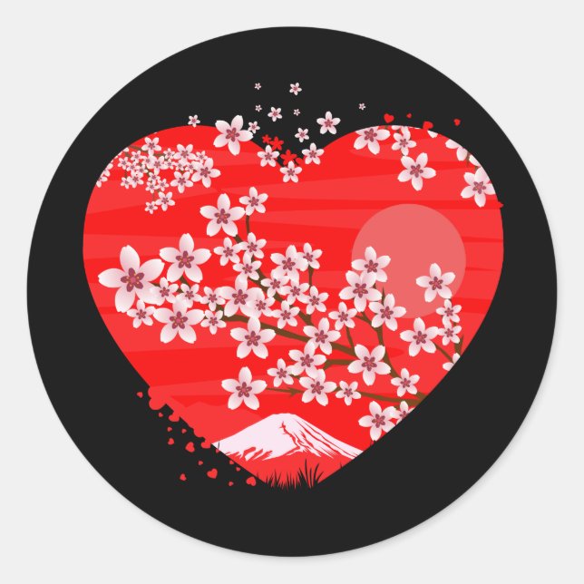 Cherry Blossom Heart Classic Round Sticker (Front)