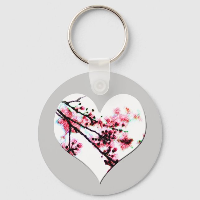Cherry Blossom Heart Key Ring (Front)