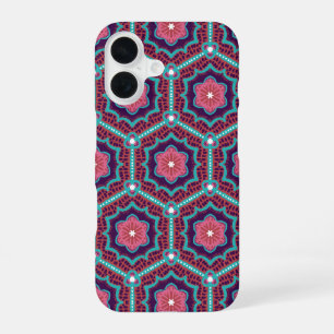 Cherry Blossom Hexagons - Pink Flower Floral Quilt iPhone 16 Case