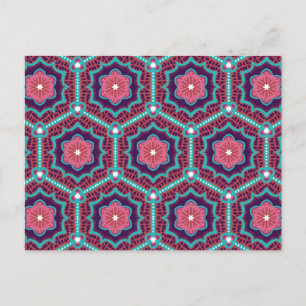 Cherry Blossom Hexagons - Pink Flower Floral Quilt Postcard