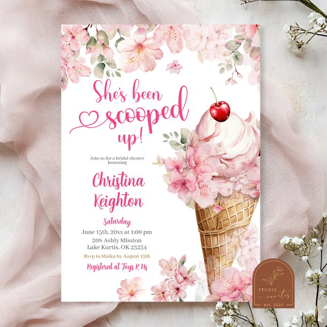 Cherry Blossom Ice Cream Scooped Bridal Shower Invitation (Creator Uploaded)