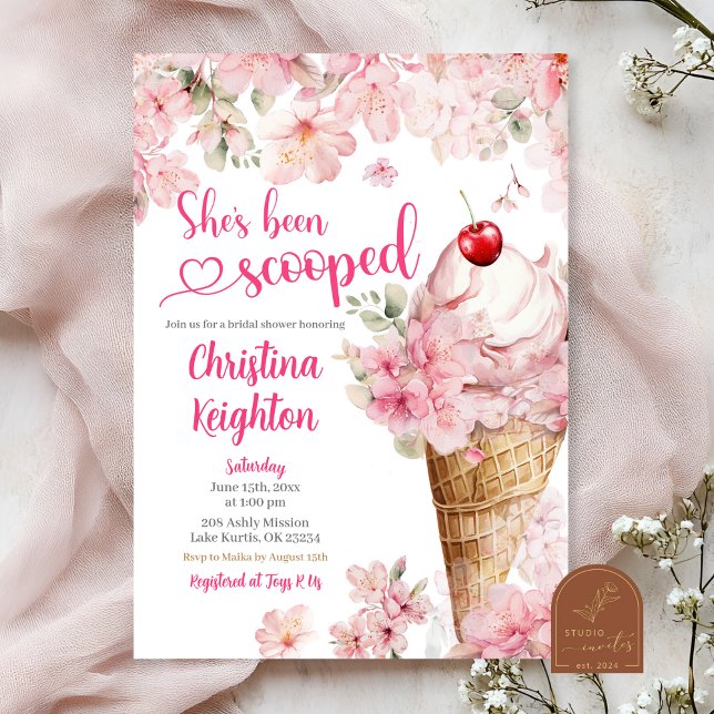 Cherry Blossom Ice Cream Scooped Bridal Shower Invitation (Creator Uploaded)