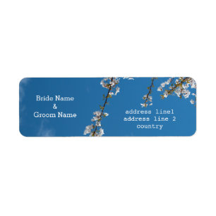 cherry blossom in blue sky wedding address labels. return address label