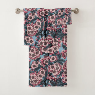 Cherry blossom in pink and blue bath towel set