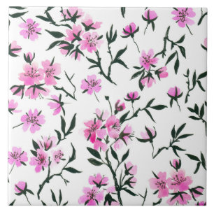 Cherry blossom in pink and blue ceramic tile