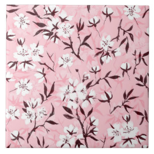Cherry blossom in pink and blue ceramic tile