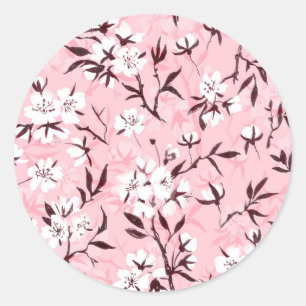 Cherry blossom in pink and blue classic round sticker