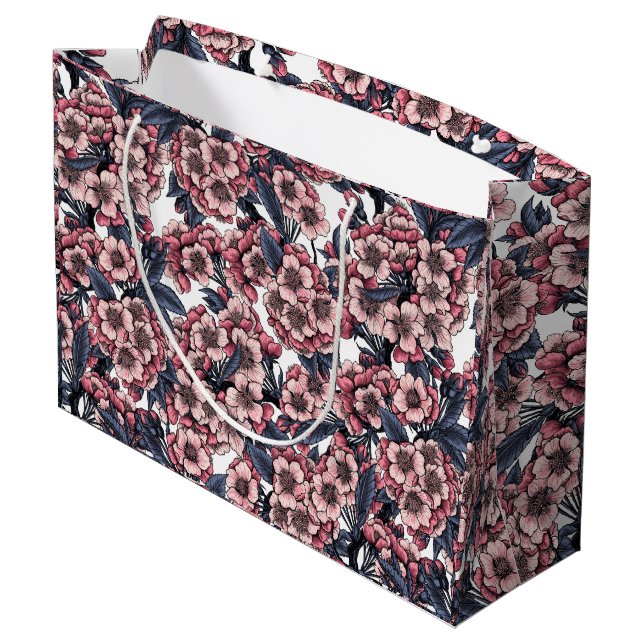 Cherry blossom in pink and blue large gift bag (Back Angled)