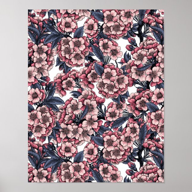 Cherry blossom in pink and blue poster (Front)