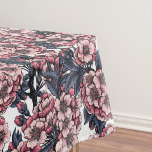 Cherry blossom in pink and blue tablecloth