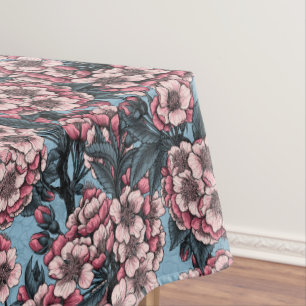 Cherry blossom in pink and blue tablecloth