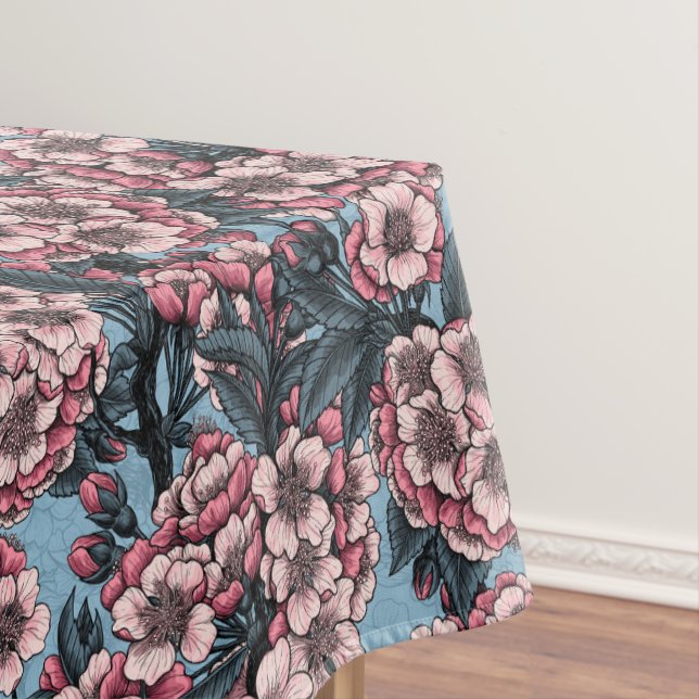 Cherry blossom in pink and blue tablecloth (In Situ)