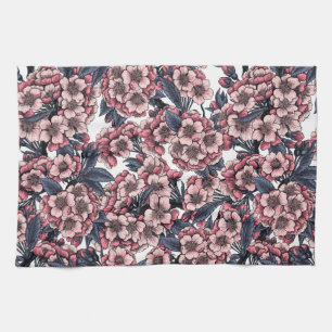 Cherry blossom in pink and blue tea towel