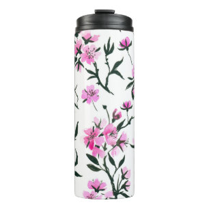 Cherry blossom in pink and blue thermal tumbler