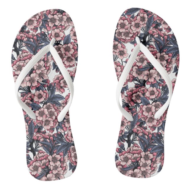 Cherry blossom in pink and blue thongs (Footbed)
