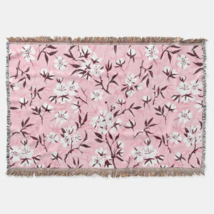 Cherry blossom in pink and blue throw blanket