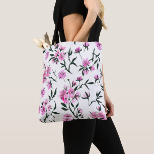 Cherry blossom in pink and blue tote bag
