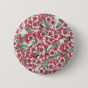 Cherry blossom in pink and mint 6 cm round badge