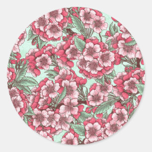 Cherry blossom in pink and mint classic round sticker
