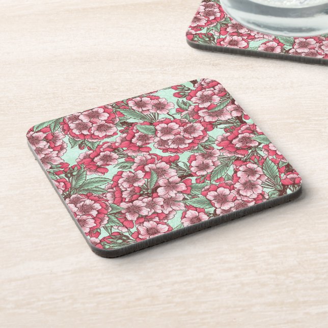 Cherry blossom in pink and mint coaster (Left Side)