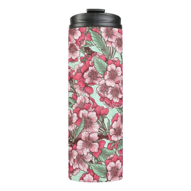 Cherry blossom in pink and mint thermal tumbler (Front)