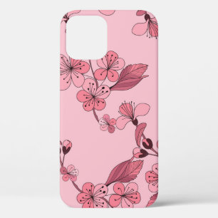 Cherry blossom in pink colour on white background. iPhone 12 case