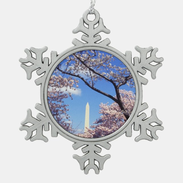 Cherry blossom in Washington DC Snowflake Pewter Christmas Ornament (Front)
